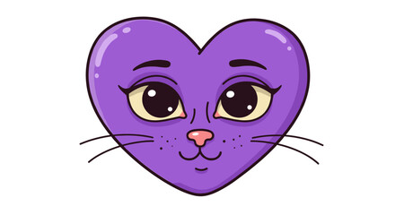 Cute heart-shaped cat face icon with big eyes and whiskers