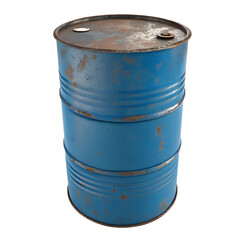 A blue barrel with a rusted texture showcases industrial charm and weathered appeal, suitable for backgrounds emphasizing age, industry, or distressed aesthetics on a transparent background.