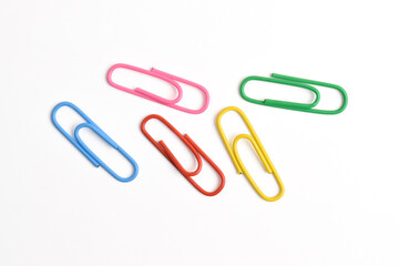 Colorful paper clips isolated on white background