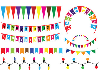 Fototapeta premium happy birthday party decorations hanging light, banner,