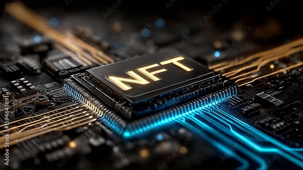 Aufkleber close-up of a computer chip with the illuminated letters 