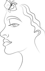Fashionable black silhouette vector illustration of a woman's profile with flowing hair and elegant lips