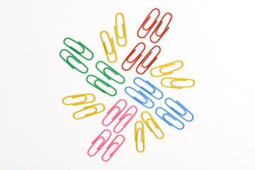 Colorful paper clips isolated on white background