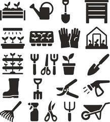 Urban Farming and Gardening Tools Silhouette Vector EPS Set Collection