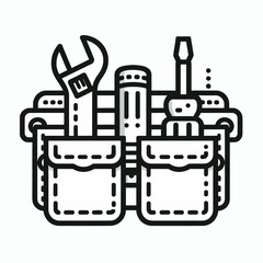 Tool Belt with Wrench and Screwdriver Line Art Vector