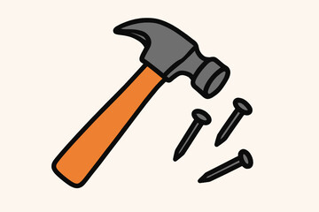 Cartoon Hammer and Nails Vector Illustration