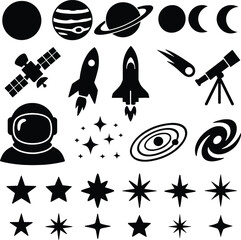 Space Exploration and Astronomy Black Silhouette EPS Vector Set