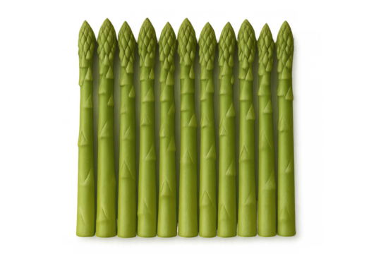 Slender asparagus spears lying parallel on clear surface, displaying crisp green vegetable's elegant linear composition