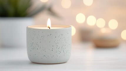 Candlelight homey on knitted plaid, glowing bokeh illuminating warm soft ambiance