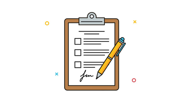 Detailed checklist form with signature and pen illustration for task management and document completion