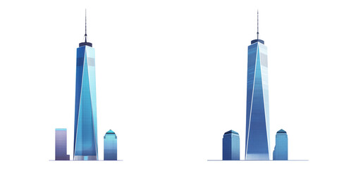 Skyscraper set with blue glass facade isolated on transparent PNG image ideal for modern architecture or real estate presentations