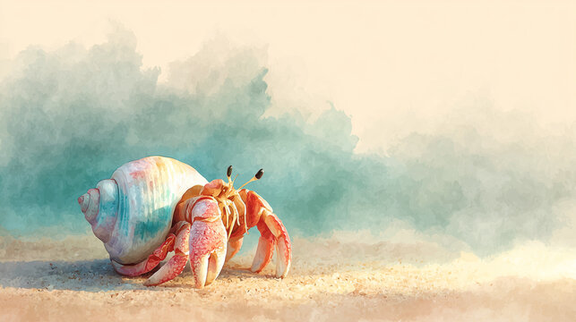 Hermit Crab on White Sand Beach Illustration  
