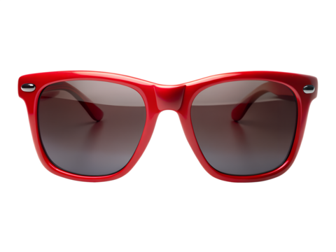A pair of red sunglasses isolated on transparent background exudes a cool and trendy vibe, perfect for summer sun protection and stylish fashion
