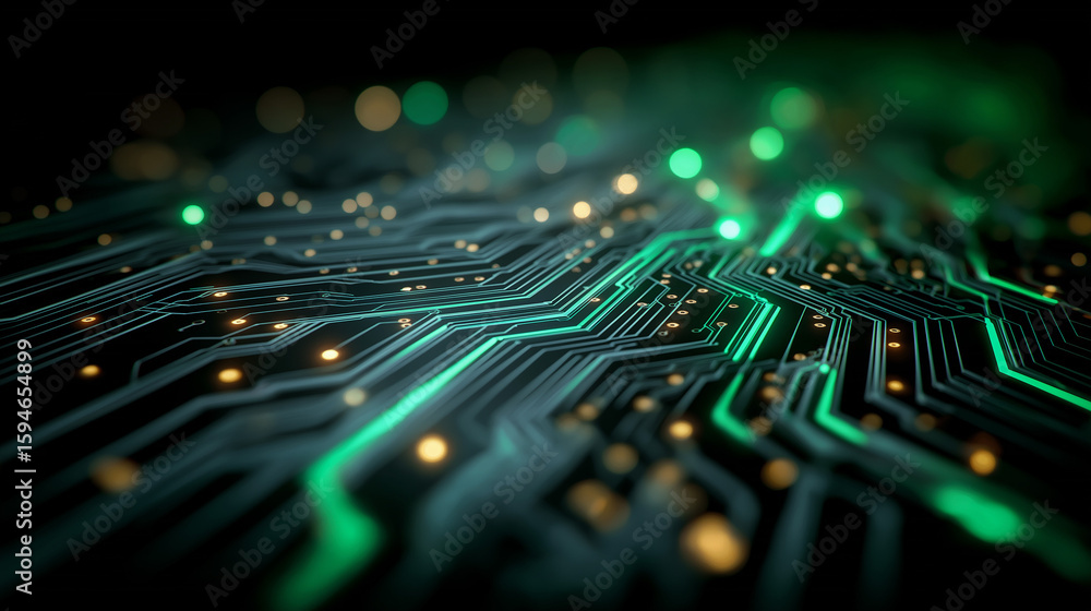 Poster illuminated circuit board: this striking image captures the intricate details of a circuit board ill