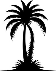Obraz premium Classic Black Palm Tree Silhouette Vector: Iconic Tropical Symbol Perfect for Beach Scenes, Vacation Themes, and Summer Graphics.