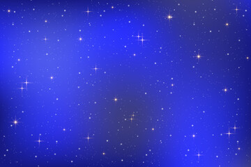 Dark blue night sky illustration with shining stars, glowing constellations, celestial patterns, and magic cosmic sparkles. Vector design is a perfect astronomy-inspired wallpaper or backdrop.