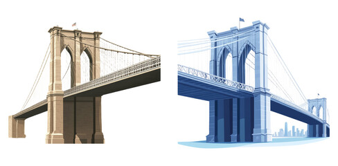 Modern suspension bridge with blue accents isolated on transparent PNG image ideal for civil engineering or cityscape illustrations