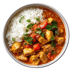 Delicious Chicken Curry with Rice Garnished with Fresh Cilantro in a Cozy Setting on transparent background