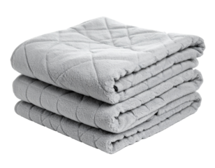 Stack of soft gray baby blankets, isolated on white, perfect for nursery, comfort, and baby care themes.
