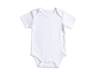 White baby onesie with short sleeves, isolated on white, perfect for baby fashion, apparel, and infant care themes.