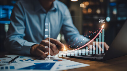 Stock market chart combined with DJ mixing and business technology elements