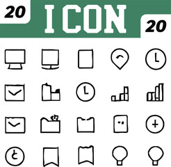 Hand Drawn Icon Set with Green Background and White Text Overlay