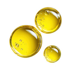 Golden Oil Droplets with Bubbles Isolated on White