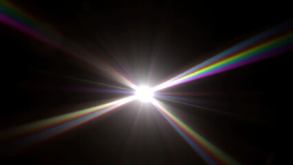 Blurred rainbow refraction overlay effect. Light lens prism effect on black background. Holographic reflection, crystal flare leak shadow overlay. Colorful rainbow disco ball light