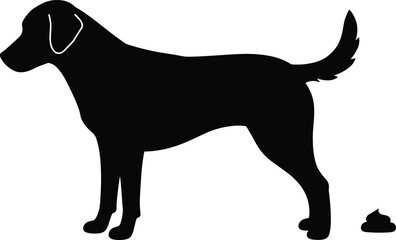 Dog Standing Beside Poop, Pet Waste Awareness Vector, Hygiene Responsibility Illustration, Animal Care Concept, Black Silhouette, Clean Environment SymbolDog Standing Beside Poop, Pet Waste 