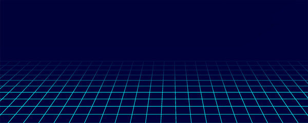 Technology wireframe landscape. Vector perspective grid. Digital space. Mesh on a blue background.