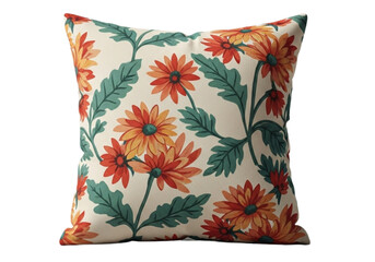 Floral pillow orange and green png on transparent background