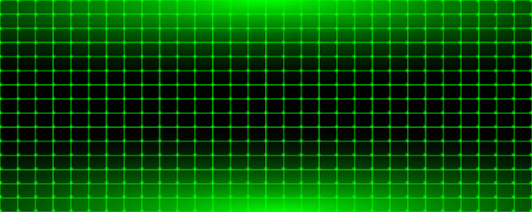 Abstract wireframe landscape perspective. Vector realistic illustration of green grid pattern on transparent black. Retro futuristic virtual cyber space background, digital mesh surface design