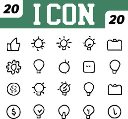 Twenty Hand Drawn Icons with a Green Background and White Text