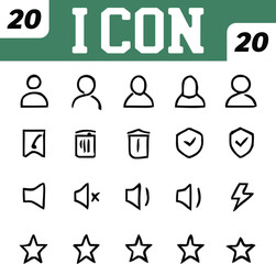 Collection of Twenty Vector Icons in Black Outline Style on White Background