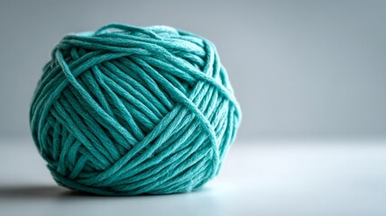 Turquoise yarn ball on smooth surface. AI generated