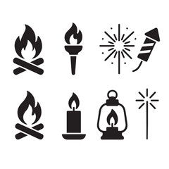 Collection showcasing different types of light and fire sources in minimalistic vector icons
