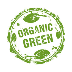 Organic green grunge rubber stamp isolated on transparent background. Grunge Organic Stamp. Green Organic Label with Grunge Texture. Vector Organic Sign
