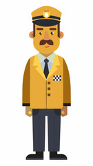 Cartoon taxi driver standing in uniform with serious expression  