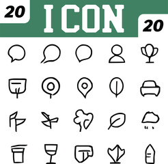 Twenty Hand Drawn Black and White Icons on a White Background