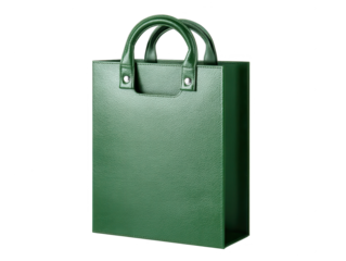 Elegant Green Leather Shopping Bag Isolated on White