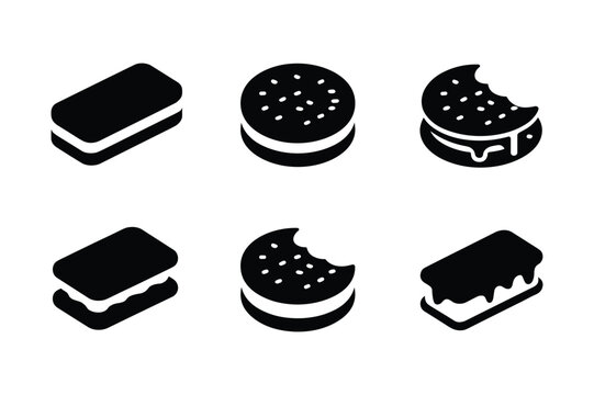 Rectangular and circular sandwich cookies with cream filling and bite marks round cookies