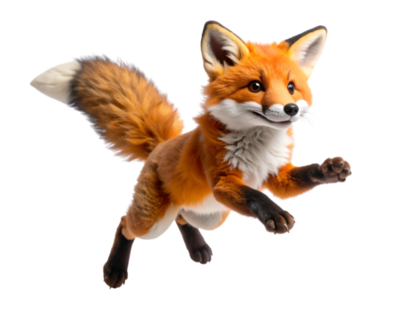 Playful Fox Soaring Through the Sky: A vibrant fox leaps through the air with unrestrained joy, its sleek fur and expressive eyes radiating a sense of freedom and adventure.