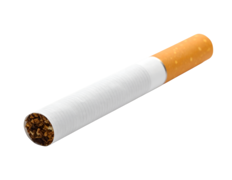 Single Cigarette: A solitary cigarette rests against a stark backdrop, its white paper and brown tobacco in sharp focus. A symbol of habit and potential harm.