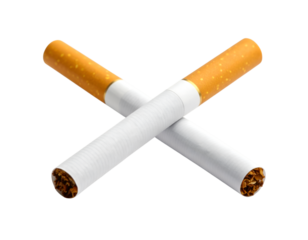 Symbol of Denial: Crossed cigarettes, a stark symbol of the choice to abstain, standing in resolute opposition to the practice. Evoking concepts of health, anti-smoking and freedom from addiction.