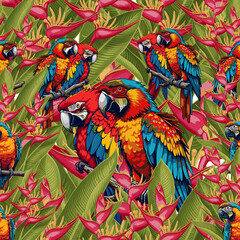 Fototapeta premium Vibrant Macaw Parrot Seamless Pattern
