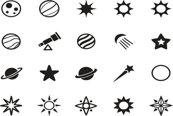Collection of celestial body icons silhouette