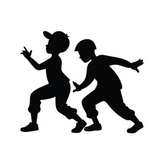 Dynamic silhouette of two kids performing synchronized hip hop dance moves