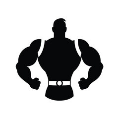 Powerful battle ready bodybuilder silhouette for fitness advertisement banner design