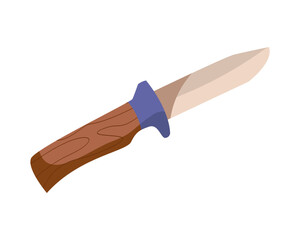 Knife with wooden handle. Simple camping knife. Good for sports tourism. Flat vector illustration isolated on white background. Tool for summer camping or hiking. Item for travel, trekking and picnics