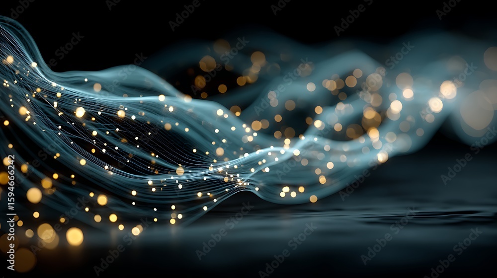 Aufkleber abstract visualization of flowing blue energy with golden particles, representing data streams.